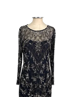 Adrianna Papell Long Sleeve Beaded Sequin Maxi Gown Size 12 thumbnail 6