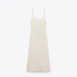 Zara Bloggers Fav Ecru Linen Blend Bohemian Open Back Cut Out Midi Dress‎ Sz L thumbnail 7