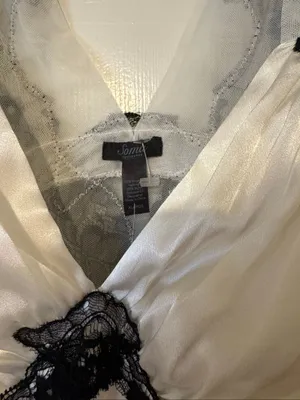 NWT Soma Magnolia Ivory Satin Black Lace Nightgown Chemise XL $69 thumbnail 3