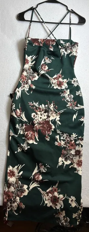 Windsor Green Floral Cowl Neck Ruffle Slit Midi Dress NWT Medium thumbnail 1