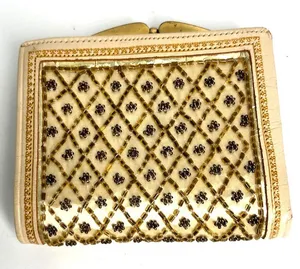 vintage Mid Century 50'-60 beaded evening clutch bag Wallet Coin Purse Gold thumbnail 1