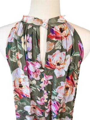 Bellambra Made in Italy Silk Blend Sage Green Floral Halter Maxi Dress thumbnail 11