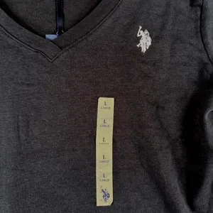 US Polo Assn Womens Black V-Neck Long‎ Sleeve Cotton T-Shirt Logo Large Capsule thumbnail 3