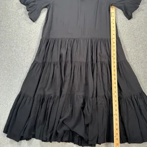 Petal + Pup Black Tiered Midi Dress Women's Small V-Neck Short Ruffle Sleeve thumbnail 4