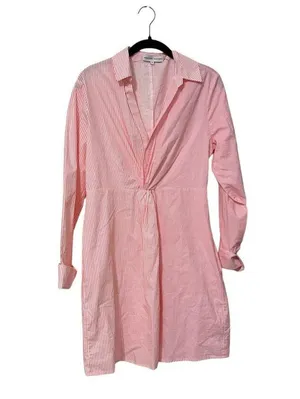 English Factory 100% Pink Cotton Striped Twist Shirt Mini Dress Size Medium thumbnail 3