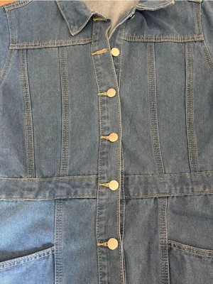 SHEIN Denim Button Front Shirt Dress Blue Short Sleeve Pockets Size L thumbnail 3