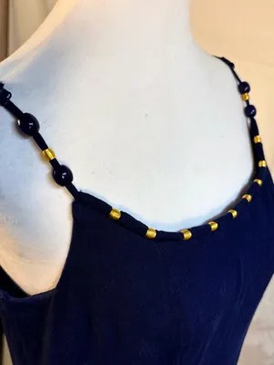 💥Calypso St. Barth Linen Blend Beaded Strap Navy Maxi Dress Sz S🧡 thumbnail 9