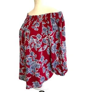 Revolve Splendid Off Shoulder Red/Blue Floral Top‎ - XS thumbnail 12