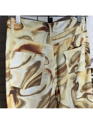 NWOT brown beige marble swirl print jeans high rise wide legs 70s boho hippie S thumbnail 4