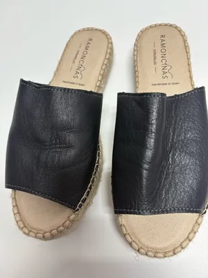 Ramoncinas Platform Leather Black Flat Espadrilles thumbnail 8