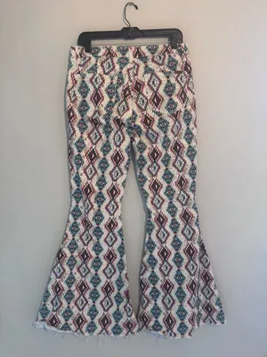 Rock & Roll Denim Aztec Print Bargain Button Bell Bottom Jeans Size 32x32 thumbnail 4