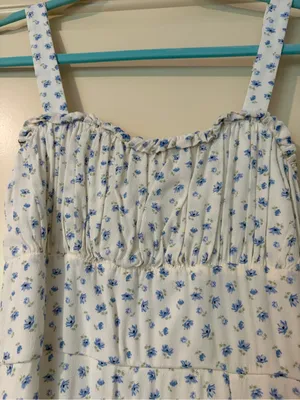 Altar'd State White Summer Dress with Blue Floral Print Size S thumbnail 4