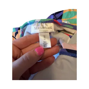 Motherhood Maternity One Shoulder‎ Ruffle Tropical Leaf Swimsuit Multicolor M thumbnail 2
