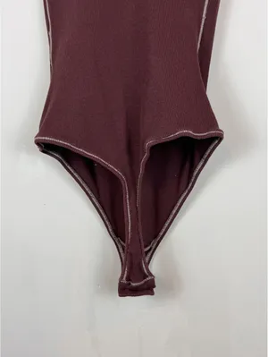 SKIMS Cotton Rib Bodysuit Chocolate Brown Scoop Neck Thong Size S thumbnail 8