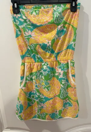 Lilly Pulitzer XS Strapless Floral Paisley Dress Colorful Summer Resort Pocket thumbnail 1