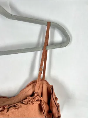 FIKA the BRAND Faux Suede Ruffle Mini Dress Brown Size L thumbnail 10