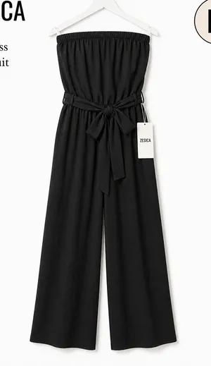 Zesica Strapless Jumpsuit Black Wide Leg Belted Romper Medium NWT thumbnail 1