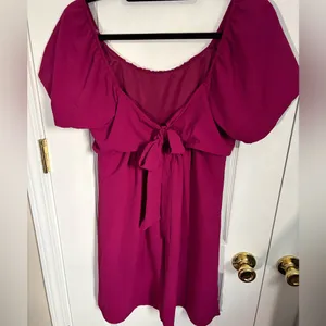 Lila Rose Pink Puff Sleeve Mini Dress Tie Back Women’s Size L NWOT thumbnail 2