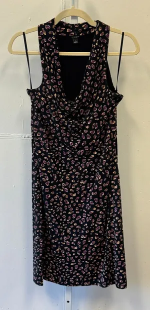 Ann Taylor Sleeveless Cowl Neck Leopard Print Sheath Dress Purple Black Small thumbnail 1