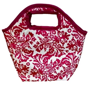 Hot Pink & White Damask Pattern Neoprene Lunch Tote thumbnail 1