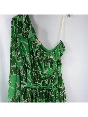 Farm Rio Anthropologie Green One Shoulder Maxi Dress L thumbnail 3