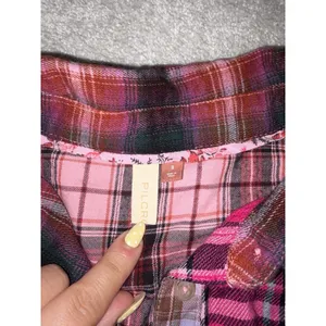 Anthropologie Pilcro Mixed Patchwork Flannel Buttondown Shirt Pink S Oversized thumbnail 5