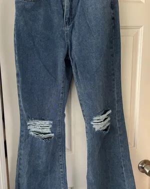 SHEIN Blue Flare Distressed Jeans thumbnail 1