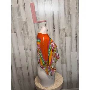 Floral & Ivy Bright Retro Floral Top | Orange Multicolor Balloon Sleeve Blouse – thumbnail 10