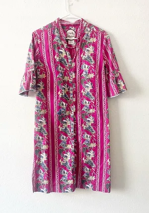 Almatrichi Madrid Spain‎ Button Pink Floral Dress Size 44 US 12 Ruffle Sleeves thumbnail 1