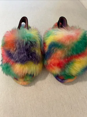 UGG Fluff Yeah Pride Slipper women's, Rainbow Tied dye, size 7, NEW with tags thumbnail 3