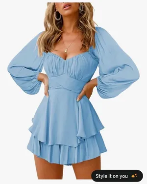 Amazon Blue ruffled dress thumbnail 1