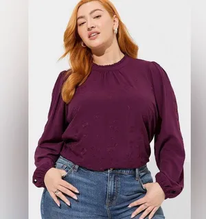 TORRID Challis Embroidered Cut Out Long Sleeve Blouse thumbnail 5