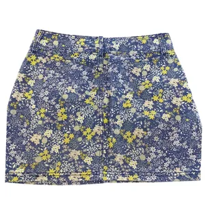 Laura Ashley Urban Outfitters Floral Denim Mini‎ Skirt Medium Blue Yellow White thumbnail 4