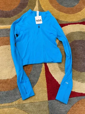 NWT DSG Momentum Seamless 1/4 Zip Long Sleeve Workout Top Cropped Aqua Blue XS thumbnail 1