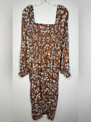 La Ligne X Target Women’s Brown Floral Smocked top Maxi Dress with Side Slit thumbnail 3