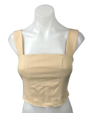 Tiger Mist Beige Tan Sleeveless Square Neck Pinstriped Crop Tank Top Size XS thumbnail 1