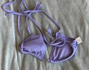 Wild Fable Lavender Purple Shimmer Ribbed Triangle Bikini‎ Top Daisy Detail XS thumbnail 1