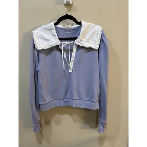 Anthropologie Poplin-Collar V-Neck Sweatshirt size Small Lilac thumbnail 5