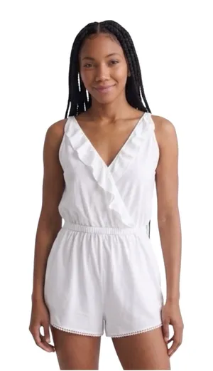 Topshop White Ruffle Trim Open Back Romper Size Small NWT  thumbnail 1