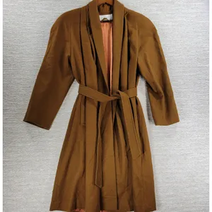 Vintage J. Hilary Wool Coat Womens 4 Belted Camel Brown Long Trench Made in USA thumbnail 16