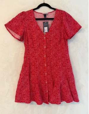 Universal Thread Red Paisley Star Mini Dress Womens Size‎ M NWT Linen Blend thumbnail 1