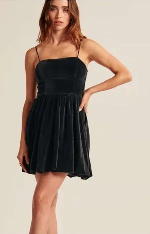 Abercrombie & Fitch Velvet Mini Dress M Black Party Bubble Hem Grunge Goth Soft thumbnail 1