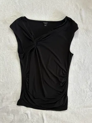 Ann Taylor Twist Knot Sleeveless Top in Black Size Large Ruched Sides thumbnail 2