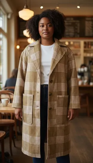 Target A New Day Winter Car Pea Coat Jacket Pink Tan Plaid Women’s Size L Large thumbnail 1