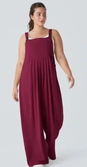 Halara Wide Leg Overalls Jumpsuit Women Small Burgundy Pockets Boxy Relaxed Fit thumbnail 1
