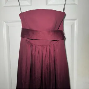 WHITE By Vera Wang • Long Strapless Bridesmaid Dress • Belt • Burgundy/Wine • 2 thumbnail 2