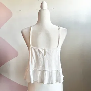 White Embroidered Lace Trim Tank Top Boho Cottagecore Festival‎ Bohemian XS thumbnail 3