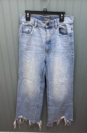DL1961 Hepburn Wide Leg High Rise Jeans Light Wash Distressed Raw Hem‎ Size 25 thumbnail 1