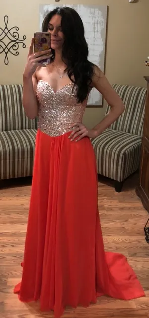 Terani Couture Orange Sparkle Evening Gown thumbnail 4