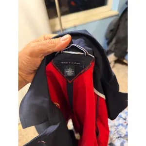 Tommy Hilfiger Navy Blue Double Breasted Trench Coat Red Lining Gold Buttons M thumbnail 10